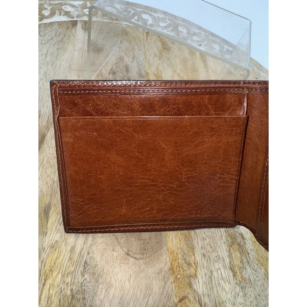 TUMI LEATHER Double Billfold WALLET BROWN CAMEL SLIM 5 Credit Card Slots Men’s